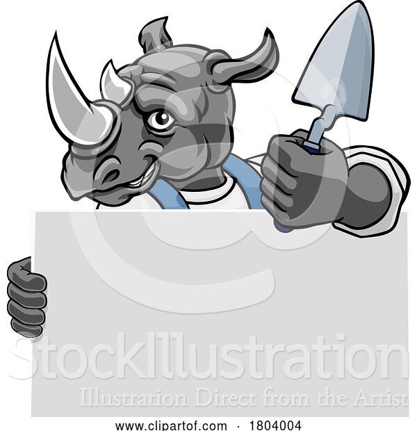 Vector Illustration of Bricklayer Rhino Trowel Tool Handyman Mascot