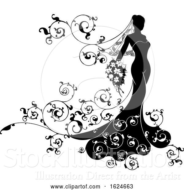Vector Illustration of Bride Abstract Wedding Silhouette Design