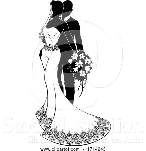 Vector Illustration of Bride and Groom Bridal Wedding Silhouette