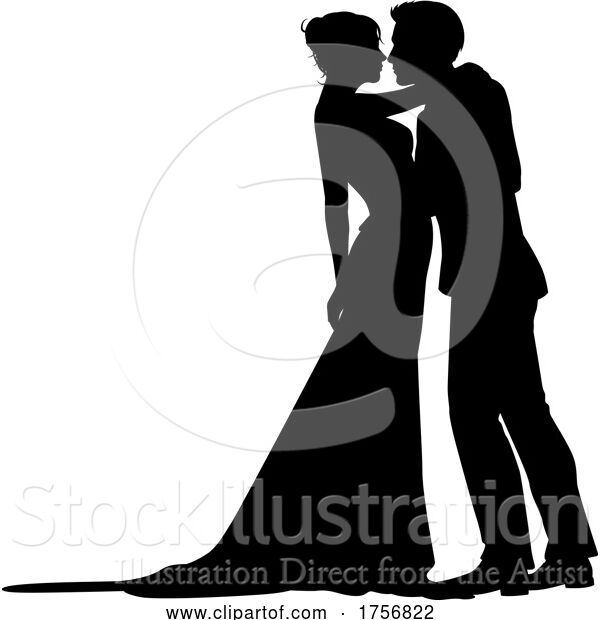 Vector Illustration of Bride and Groom Couple Wedding Dress Silhouettes