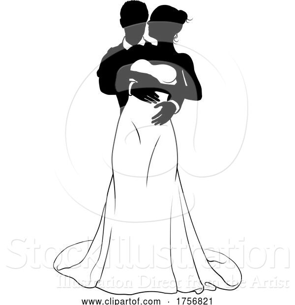 Vector Illustration of Bride and Groom Couple Wedding Dress Silhouettes