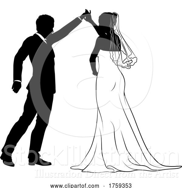 Vector Illustration of Bride and Groom Couple Wedding Dress Silhouettes