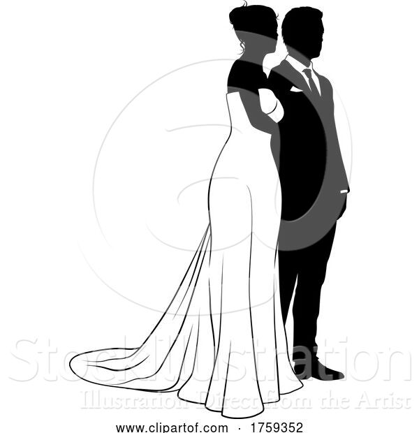 Vector Illustration of Bride and Groom Couple Wedding Dress Silhouettes