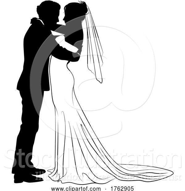 Vector Illustration of Bride and Groom Couple Wedding Dress Silhouettes