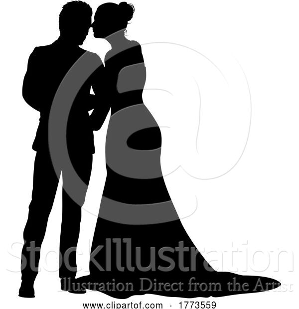 Vector Illustration of Bride and Groom Couple Wedding Dress Silhouettes