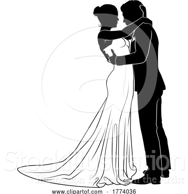 Vector Illustration of Bride and Groom Couple Wedding Dress Silhouettes