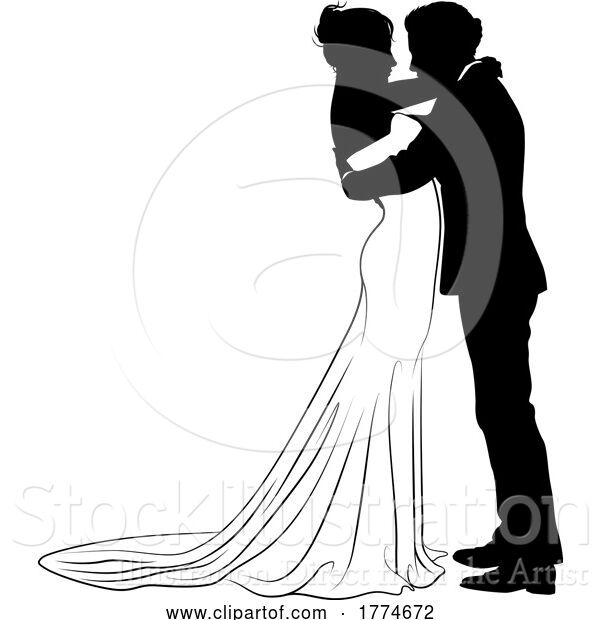 Vector Illustration of Bride and Groom Couple Wedding Dress Silhouettes