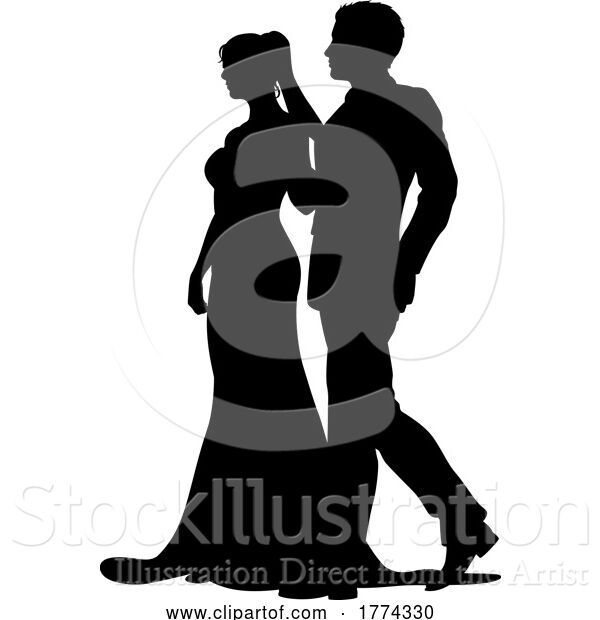 Vector Illustration of Bride and Groom Couple Wedding Dress Silhouettes