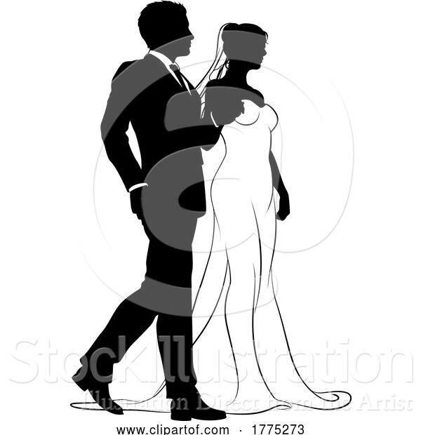 Vector Illustration of Bride and Groom Couple Wedding Dress Silhouettes