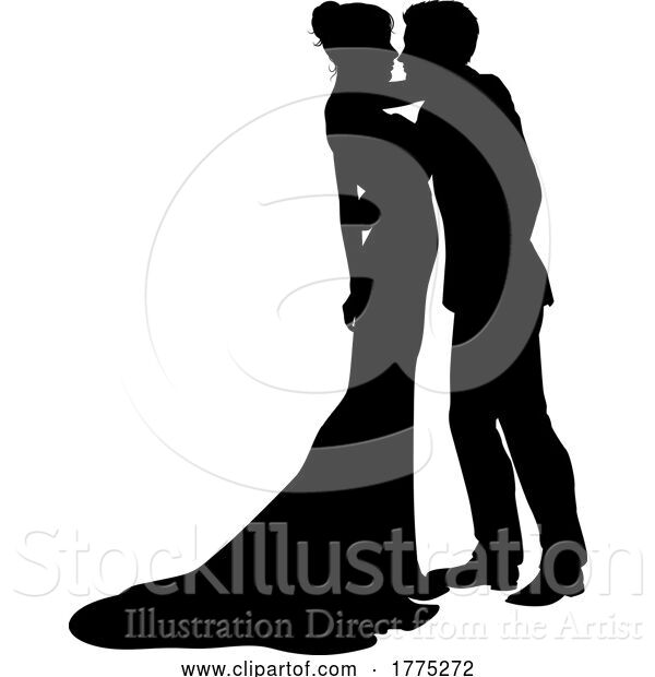 Vector Illustration of Bride and Groom Couple Wedding Dress Silhouettes