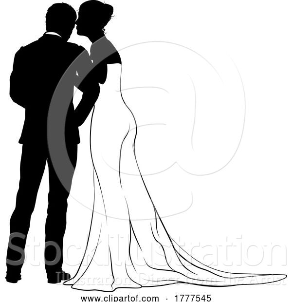 Vector Illustration of Bride and Groom Couple Wedding Dress Silhouettes