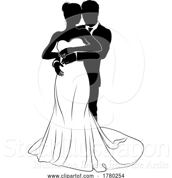 Vector Illustration of Bride and Groom Couple Wedding Dress Silhouettes