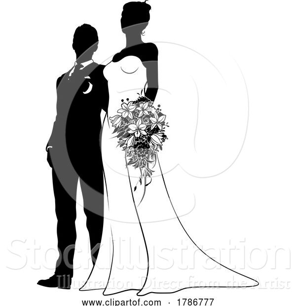 Vector Illustration of Bride and Groom Couple Wedding Dress Silhouettes