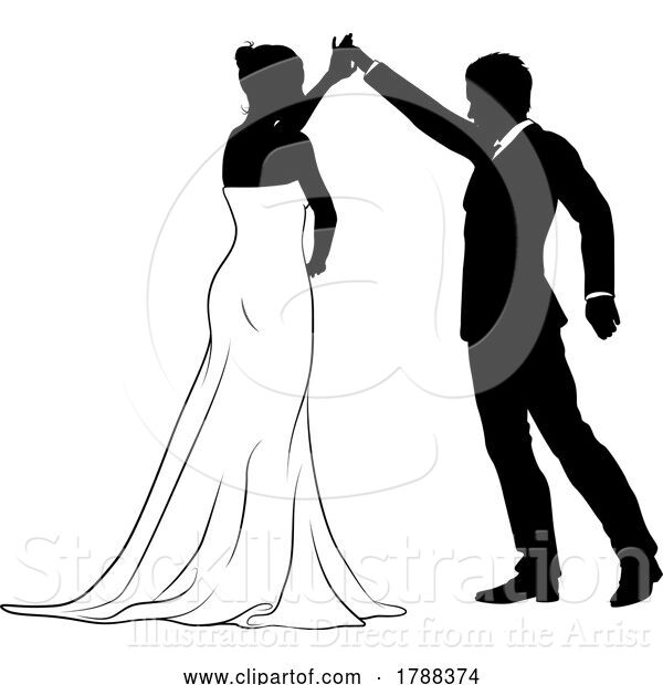 Vector Illustration of Bride and Groom Couple Wedding Dress Silhouettes