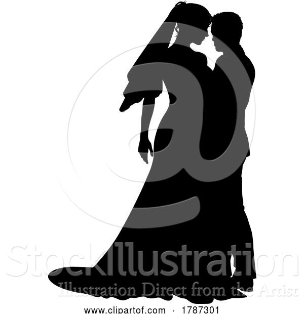 Vector Illustration of Bride and Groom Couple Wedding Dress Silhouettes