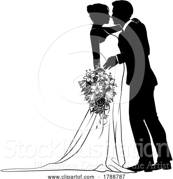 Vector Illustration of Bride and Groom Couple Wedding Dress Silhouettes