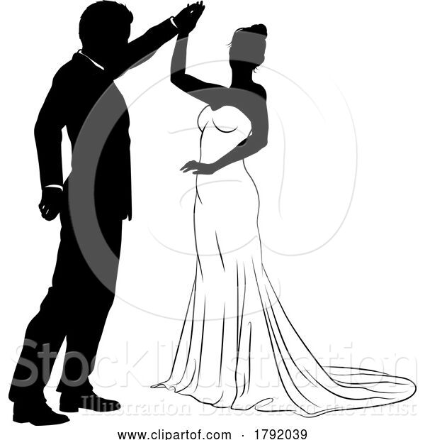 Vector Illustration of Bride and Groom Couple Wedding Dress Silhouettes