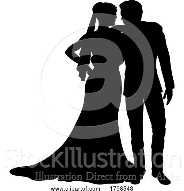 Vector Illustration of Bride and Groom Couple Wedding Dress Silhouettes