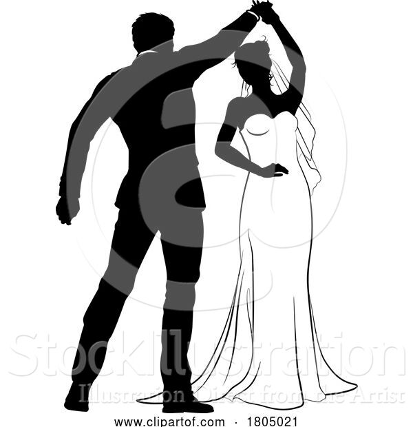 Vector Illustration of Bride and Groom Couple Wedding Dress Silhouettes