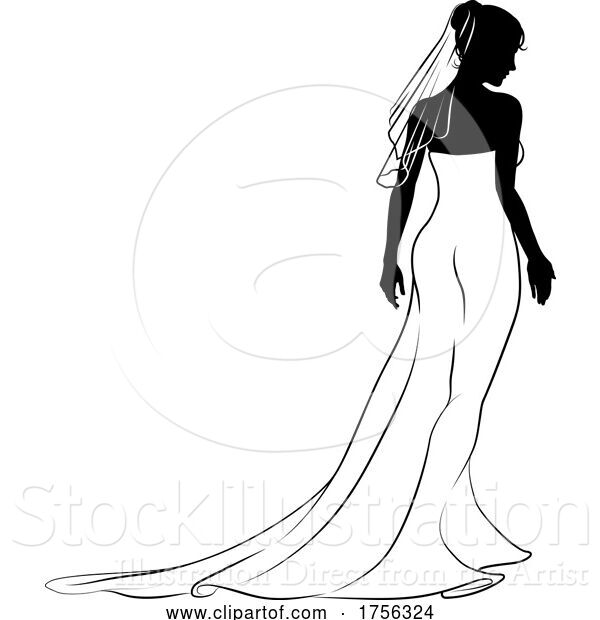 Vector Illustration of Bride Bridal Wedding Dress Silhouette Lady Design