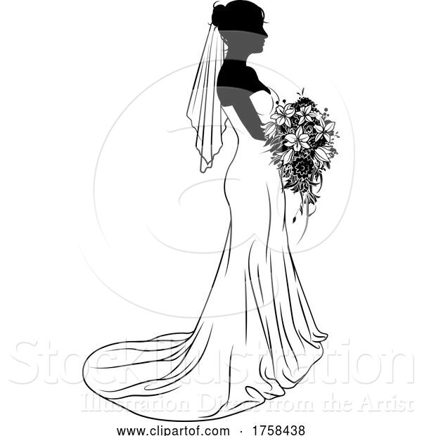 Vector Illustration of Bride Bridal Wedding Dress Silhouette Lady Design