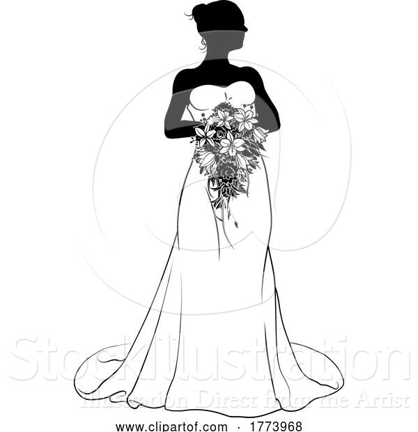 Vector Illustration of Bride Bridal Wedding Dress Silhouette Lady Design