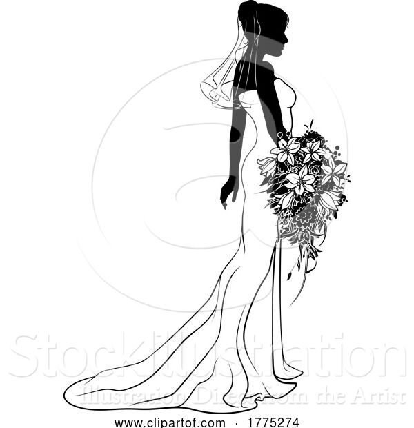 Vector Illustration of Bride Bridal Wedding Dress Silhouette Lady Design