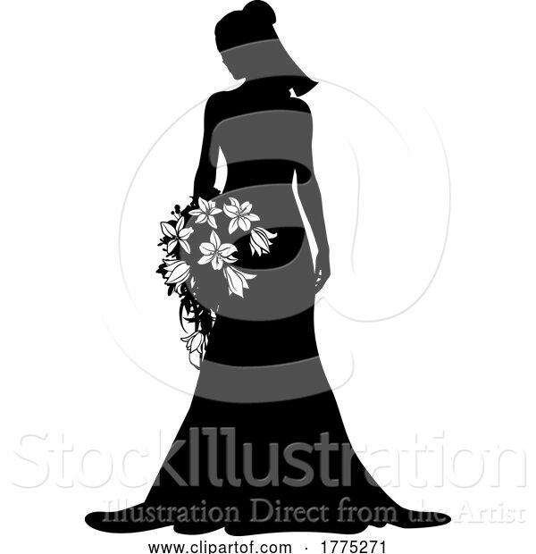 Vector Illustration of Bride Bridal Wedding Dress Silhouette Lady Design