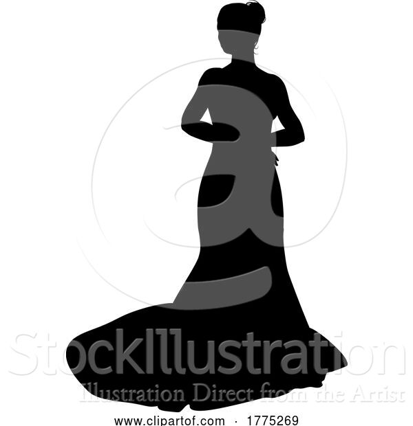 Vector Illustration of Bride Bridal Wedding Dress Silhouette Lady Design