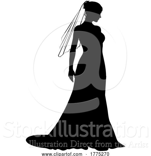 Vector Illustration of Bride Bridal Wedding Dress Silhouette Lady Design