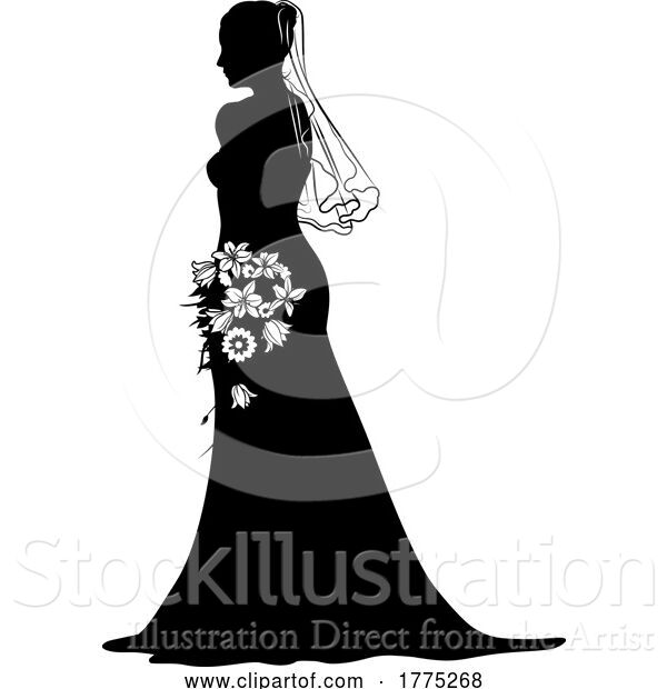 Vector Illustration of Bride Bridal Wedding Dress Silhouette Lady Design