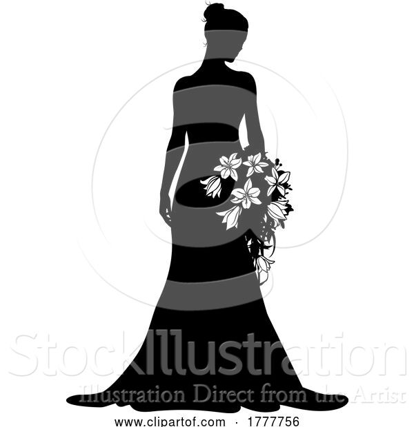 Vector Illustration of Bride Bridal Wedding Dress Silhouette Lady Design