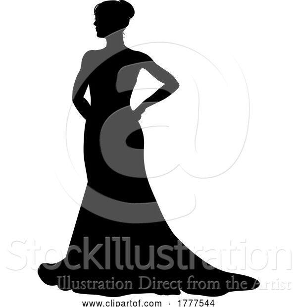 Vector Illustration of Bride Bridal Wedding Dress Silhouette Lady Design