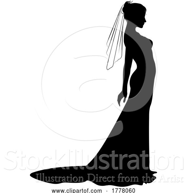 Vector Illustration of Bride Bridal Wedding Dress Silhouette Lady Design