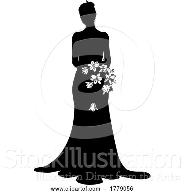 Vector Illustration of Bride Bridal Wedding Dress Silhouette Lady Design