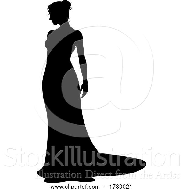 Vector Illustration of Bride Bridal Wedding Dress Silhouette Lady Design