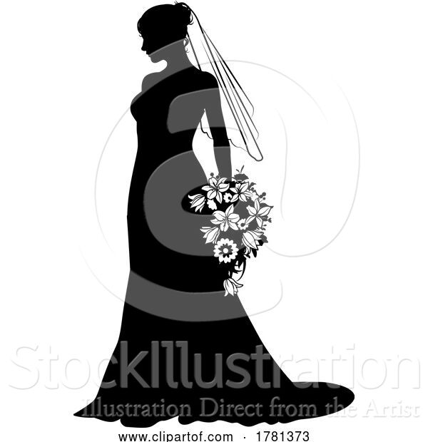 Vector Illustration of Bride Bridal Wedding Dress Silhouette Lady Design