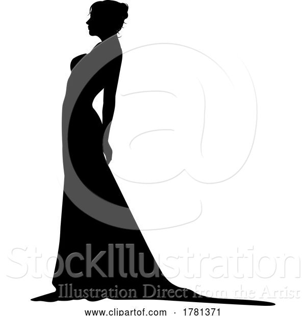 Vector Illustration of Bride Bridal Wedding Dress Silhouette Lady Design