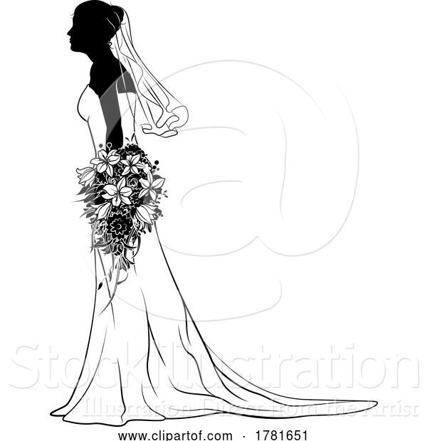 Vector Illustration of Bride Bridal Wedding Dress Silhouette Lady Design