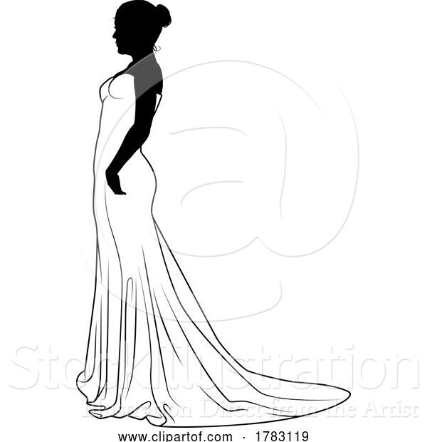 Vector Illustration of Bride Bridal Wedding Dress Silhouette Lady Design