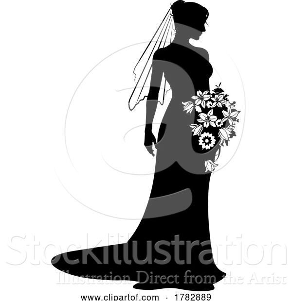 Vector Illustration of Bride Bridal Wedding Dress Silhouette Lady Design