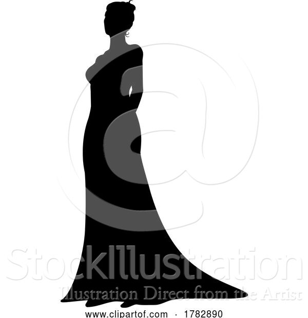 Vector Illustration of Bride Bridal Wedding Dress Silhouette Lady Design