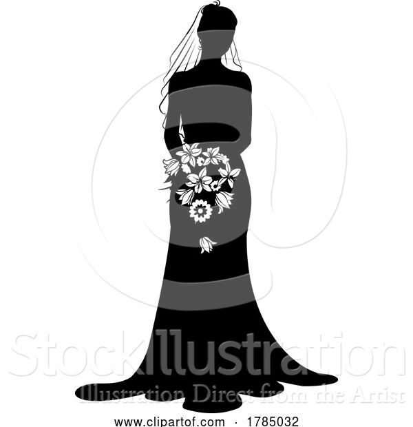 Vector Illustration of Bride Bridal Wedding Dress Silhouette Lady Design