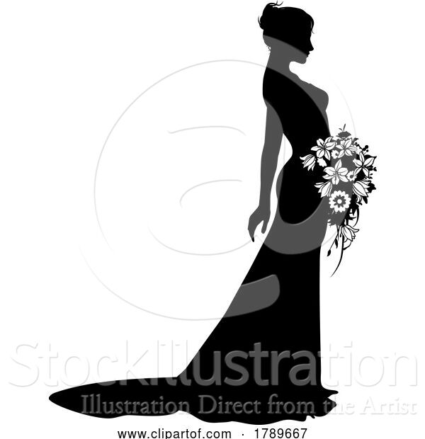 Vector Illustration of Bride Bridal Wedding Dress Silhouette Lady Design