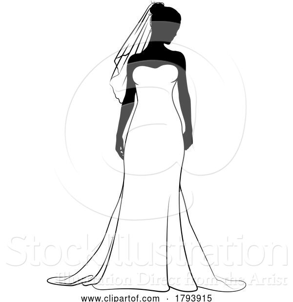 Vector Illustration of Bride Bridal Wedding Dress Silhouette Lady Design