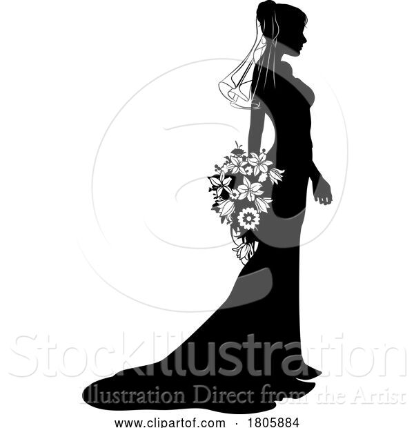 Vector Illustration of Bride Bridal Wedding Dress Silhouette Lady Design