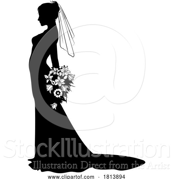 Vector Illustration of Bride Bridal Wedding Dress Silhouette Lady Design