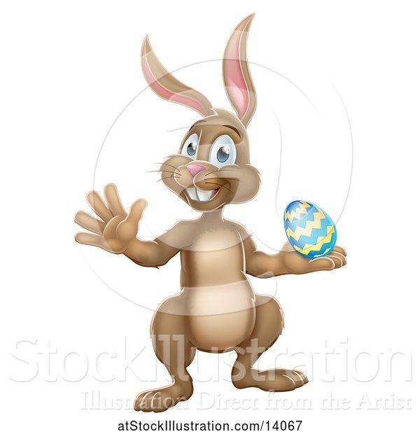 Vector Illustration of Brown Easter Bunny Rabbit Holding an Egg