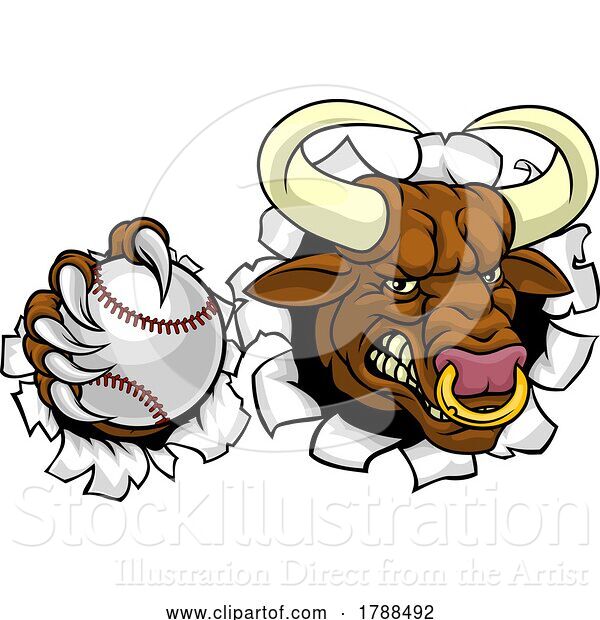 Vector Illustration of Bull Minotaur Longhorn Cow Baseball Mascot