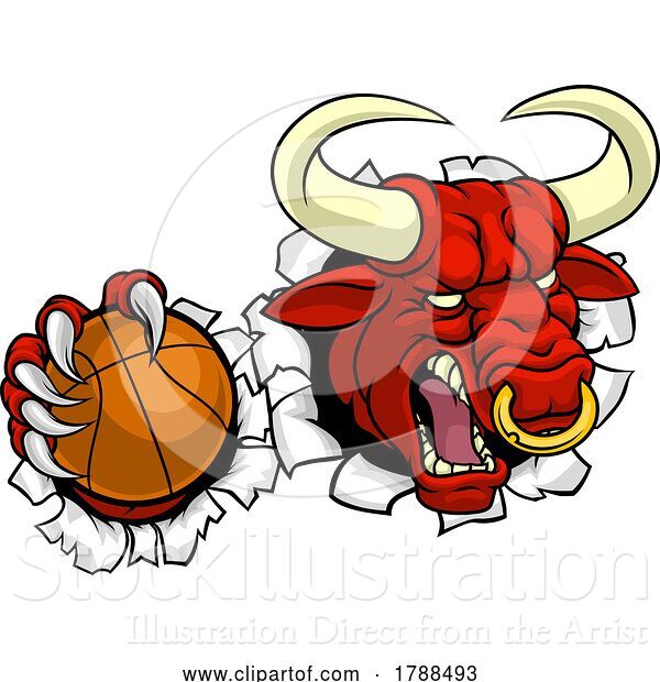 Vector Illustration of Bull Minotaur Longhorn Cow Basketball Mascot